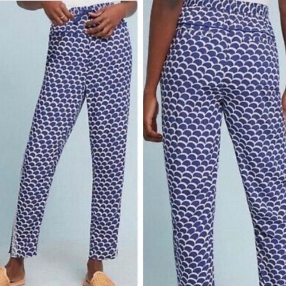 Anthropologie Beaded Joggers in Blue Scallop Motif Size XS